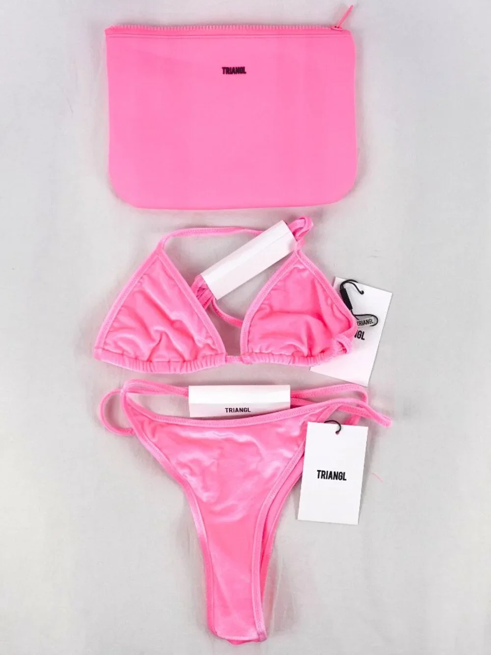 Triangl Vinca Pink Candy Velvet Triangle Bikini Set - Size Small Cheekiest - NWT